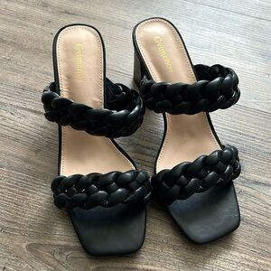 Gvimenos Braided Heel Slip On Block Sandals Black 9.5 Wedding Party Cocktail